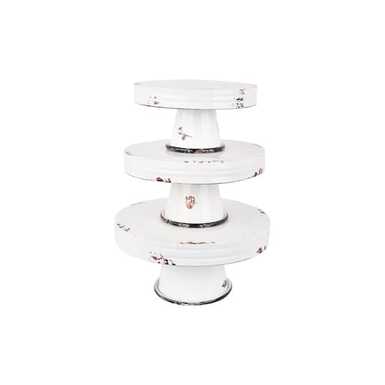 Hello Honey® Distressed White Decorative Metal Pedestals